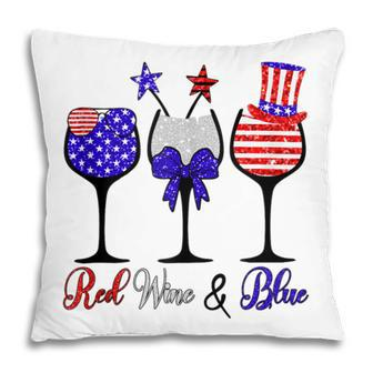 Red Wine & Blue 4Th Of July Wine Red White Blue Wine Glasses V3 Pillow - Seseable