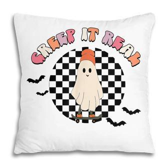 Retro Checkered Creep It Real Ghost Skater Funny Halloween Pillow - Seseable