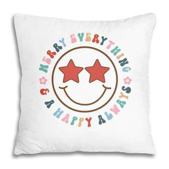 Retro Christmas Smiley Face Merry Everything Pillow - Seseable