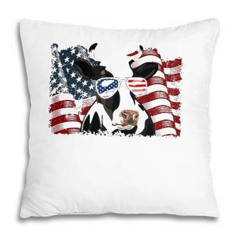 Retro Dairy Cow American Flag 4Th Of July Animals Lover Pillow - Seseable