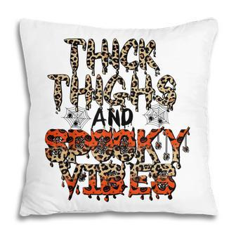 Retro Leopard Thick Thighs And Spooky Vibes Funny Halloween Pillow - Seseable