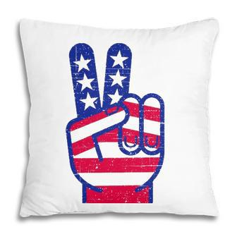 Retro Red White And Blue Peace Sign Vintage July Fourth Gift Pillow - Seseable