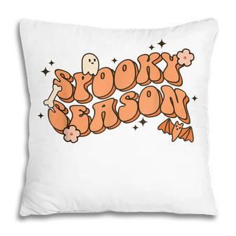 Retro Spooky Season Boo Ghost Floral Spooky Vibes Halloween Pillow - Seseable