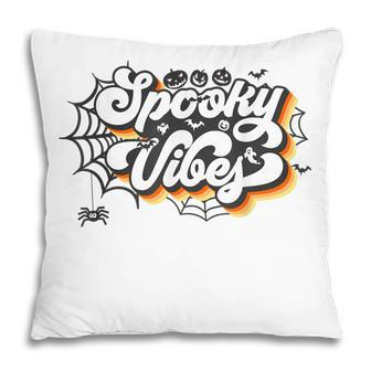 Retro Sunset Spooky Vibes Pumpkin Spooky Season Halloween Pillow - Seseable
