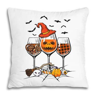Scary Leopard Pumpkin Witch Plaid Wine Glass Halloween V2 Pillow - Seseable