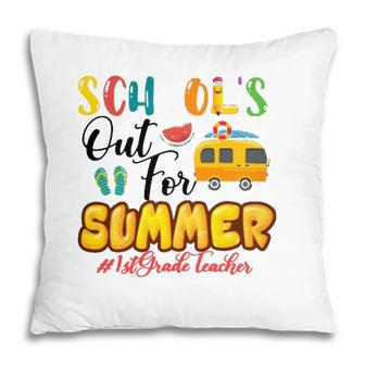 Schools Out For Summer 1St Grade Teacher Beach Vacation Van Car And Flip-Flops Pillow - Seseable