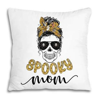 Skull Spooky Mom Messy Bun Mama Spider Halloween Zombie Pillow - Seseable