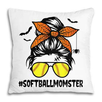 Softball Momster For Women Halloween Mom Messy Bun Pillow - Seseable