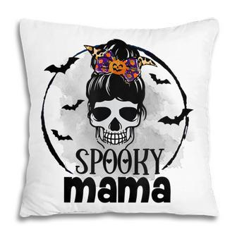 Spooky Mama Funny Halloween Mom Messy Bun Spooky Vibes Pillow | Seseable UK