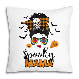 Spooky Mama Messy Bun For Halloween Messy Bun Mom Monster V2 Pillow - Seseable