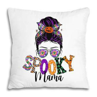 Spooky Mama Messy Bun Skull Mom Monster Bleached Halloween Pillow - Seseable