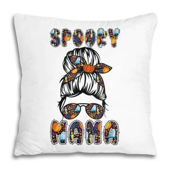 Spooky Mama Scary Halloween Messy Hair Bun Mothers Pillow - Seseable