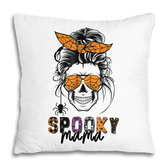 Spooky Mama Skull Halloween Womens Messy Bun Witch Pillow - Seseable