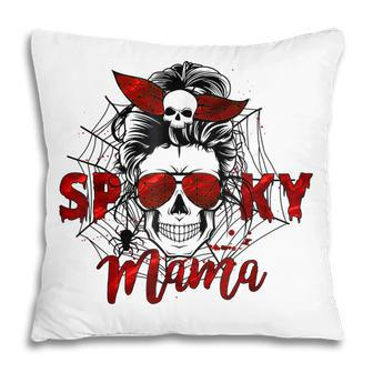 Spooky Mama Skull Witch Women Messy Bun Halloween Costume Pillow - Seseable