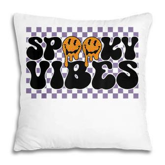 Spooky Vibes Groovy Scary Happy Face Halloween Pillow - Seseable