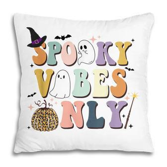 Spooky Vibes Only Retro Halloween Pumpkin Ghost Boo Kids Pillow - Seseable