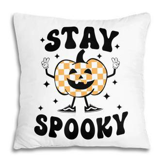 Stay Spooky Checkered Pumpkin Spooky Vibes Funny Halloween Pillow - Seseable
