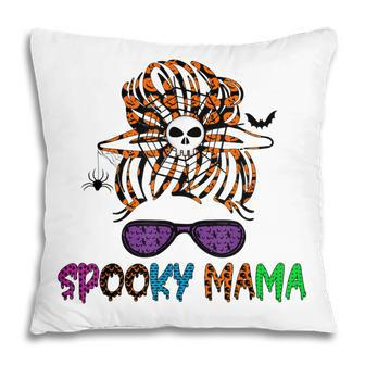 Sunglasses Mama Halloween Messy Bun Skull Witch Mom Spooky Pillow - Seseable
