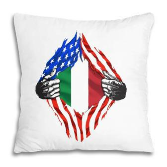 Super Italian Heritage Proud Italy Roots Usa Flag Pillow - Seseable