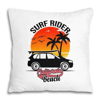 Surf Rider California Beach Retro Sunset Pillow - Seseable