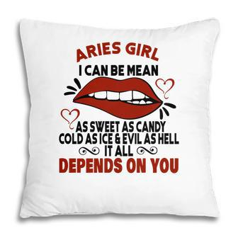 Sweet As Candy Cold As Ice Aries Girl Lip Birthday Gift Pillow - Seseable