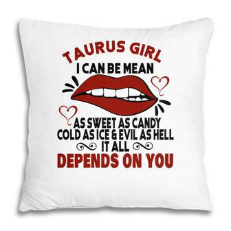 Sweet As Candy Cold As Ice Taurus Girl Red Lips Pillow - Seseable