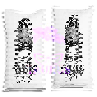 Taurus Girl Birthday Messy Bun Hair Purple Floral Pillow | Seseable FR