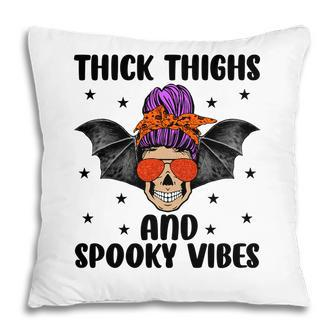 Thick Thights And Spooky Vibes Halloween Messy Bun Hair Pillow - Seseable