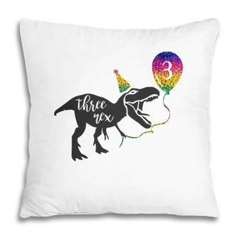 Three Rex 3Rd Birthday Party Dinosaur Grey Pillow - Seseable