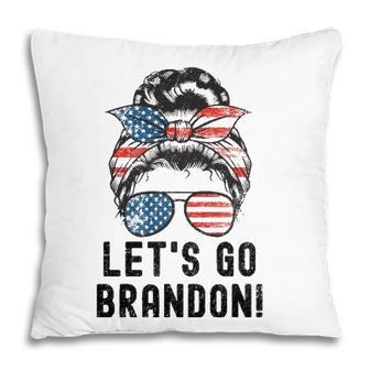 Vintage Lets Go Brandon Messy Bun American Flag Sunglasses Pillow - Seseable