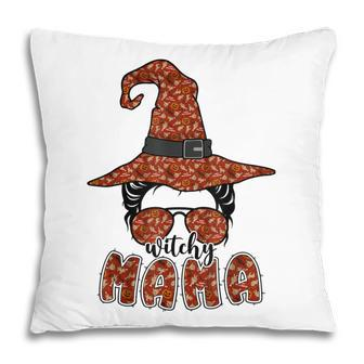 Witchy Mama Halloween Messy Bun Witch Mom Spooky Women Pillow - Seseable