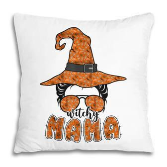 Witchy Mama Halloween Messy Bun Witch Mom Spooky Women V2 Pillow - Seseable