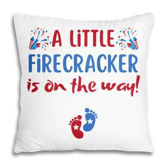 Womens 4Th Of July Pregnancy A Little Firecracker Is On The Way Pillow - Seseable