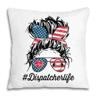 Womens Dispatcher Messy Bun American Us Flag 4Th Of July Pillow - Seseable