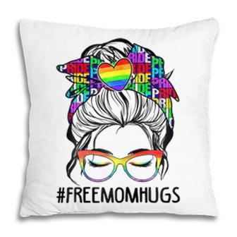 Womens Free Mom Hugs Messy Bun Lgbt Pride Rainbow Pillow - Seseable
