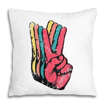 Womens Peace Hand Sign Retro Vintage 70S 80S 90S Pop Culture Gift V-Neck Pillow - Seseable