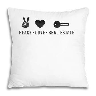Womens Peace Love Real Estate Funny Real Estate Agent Gift Pillow - Seseable