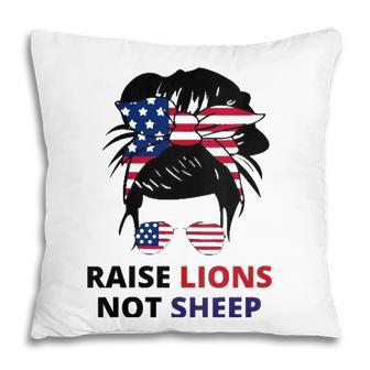 Womens Raise Lions Not Sheep American Flag Sunglasses Messy Bun V-Neck Pillow - Seseable