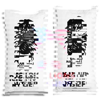 Womens Raise Lions Not Sheep American Flag Sunglasses Messy Bun V-Neck Pillow - Seseable
