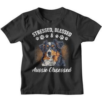 Australian Shepherd Stressed Blessed Aussie Lustig Besitzer Kinder Tshirt - Seseable