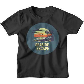 Flucht Am Meer Mit Palmen Und Sonnenuntergang Für Sommerfans Kinder Tshirt - Seseable