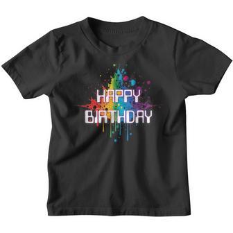 Happy Birthday Regenbogenfarbe Splash Neon Rot Orange Blau Top Kinder Tshirt - Geschenkecke