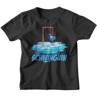 Lustig Pinguin Schwinguin Schaukel Arktis Eis Kinder Tshirt - Seseable