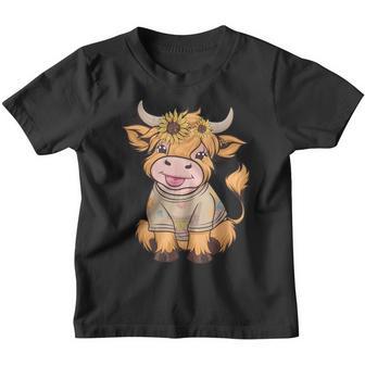 Niedliches Baby Highland Cow Mit Sonnenblumen Grafik Rinder Kinder Tshirt - Geschenkecke