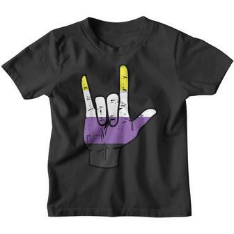 Nonbinary Ich Liebe Dich Hand Sign Language Enby Nb Pride Flag Kinder Tshirt - Geschenkecke