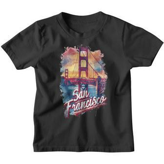 San Francisco Golden Gate Bridge Watercolour Souvenir Kinder Tshirt - Seseable
