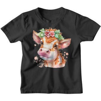 Vache Drôle Avec Des Fleurs Youth T-shirt - Cadeauxyz