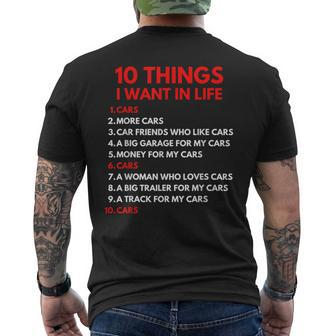 10 Things I Want In My Life Cars More Cars Car Guy Men's T-shirt Back Print - Monsterry UK