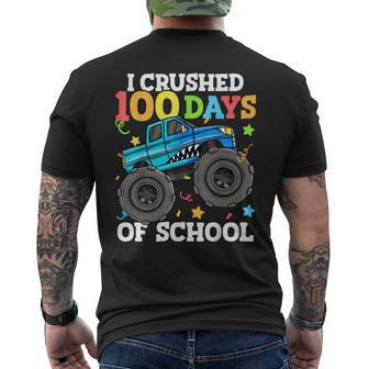 100 Days Of School Monster Truck 100Th Day Of School Boys Men's T-shirt Back Print - Seseable