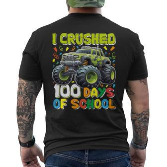 100 Days Of School Monster Truck 100Th Day Of School Boys Men's T-shirt Back Print | Mazezy